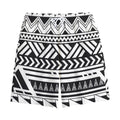Black And White Polynesian Pattern Print Cotton Shorts