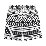 Black And White Polynesian Pattern Print Cotton Shorts