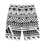 Black And White Polynesian Pattern Print Cotton Shorts
