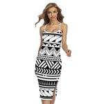 Black And White Polynesian Pattern Print Cross Back Cami Dress