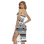 Black And White Polynesian Pattern Print Cross Back Cami Dress