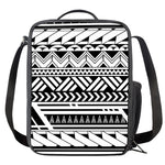 Black And White Polynesian Pattern Print Crossbody Lunch Bag