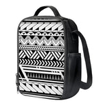 Black And White Polynesian Pattern Print Crossbody Lunch Bag