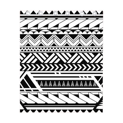 Black And White Polynesian Pattern Print Curtain