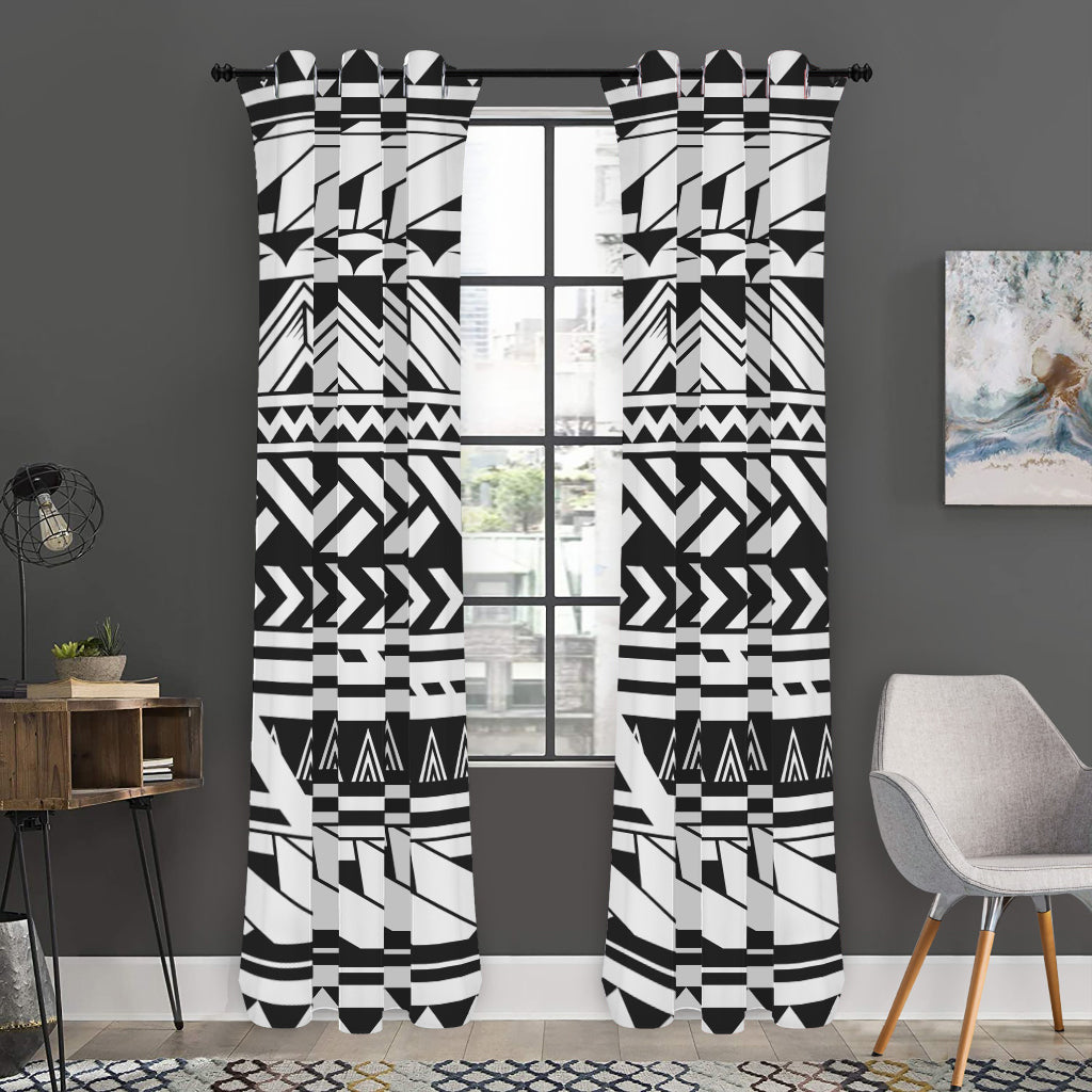 Black And White Polynesian Pattern Print Curtain