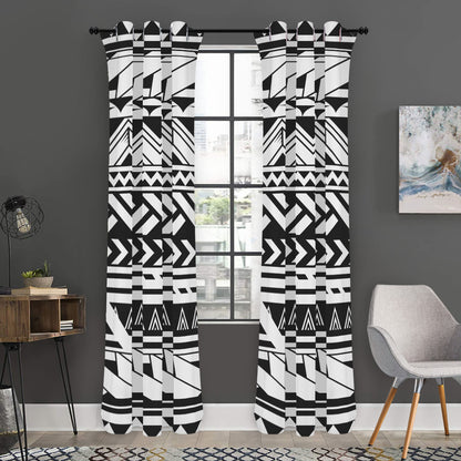 Black And White Polynesian Pattern Print Curtain