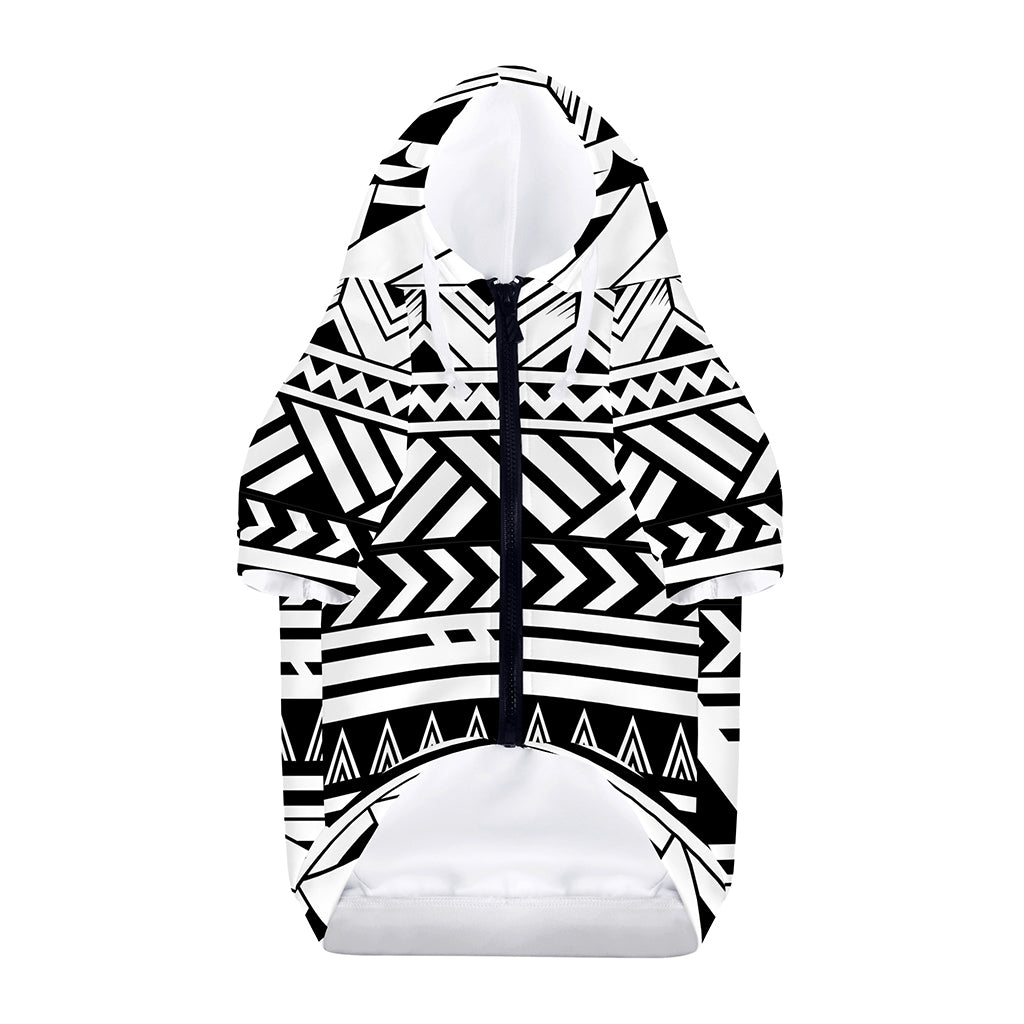 Black And White Polynesian Pattern Print Dog Zip Up Hoodie