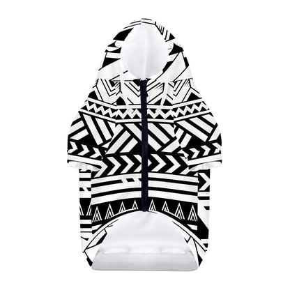 Black And White Polynesian Pattern Print Dog Zip Up Hoodie