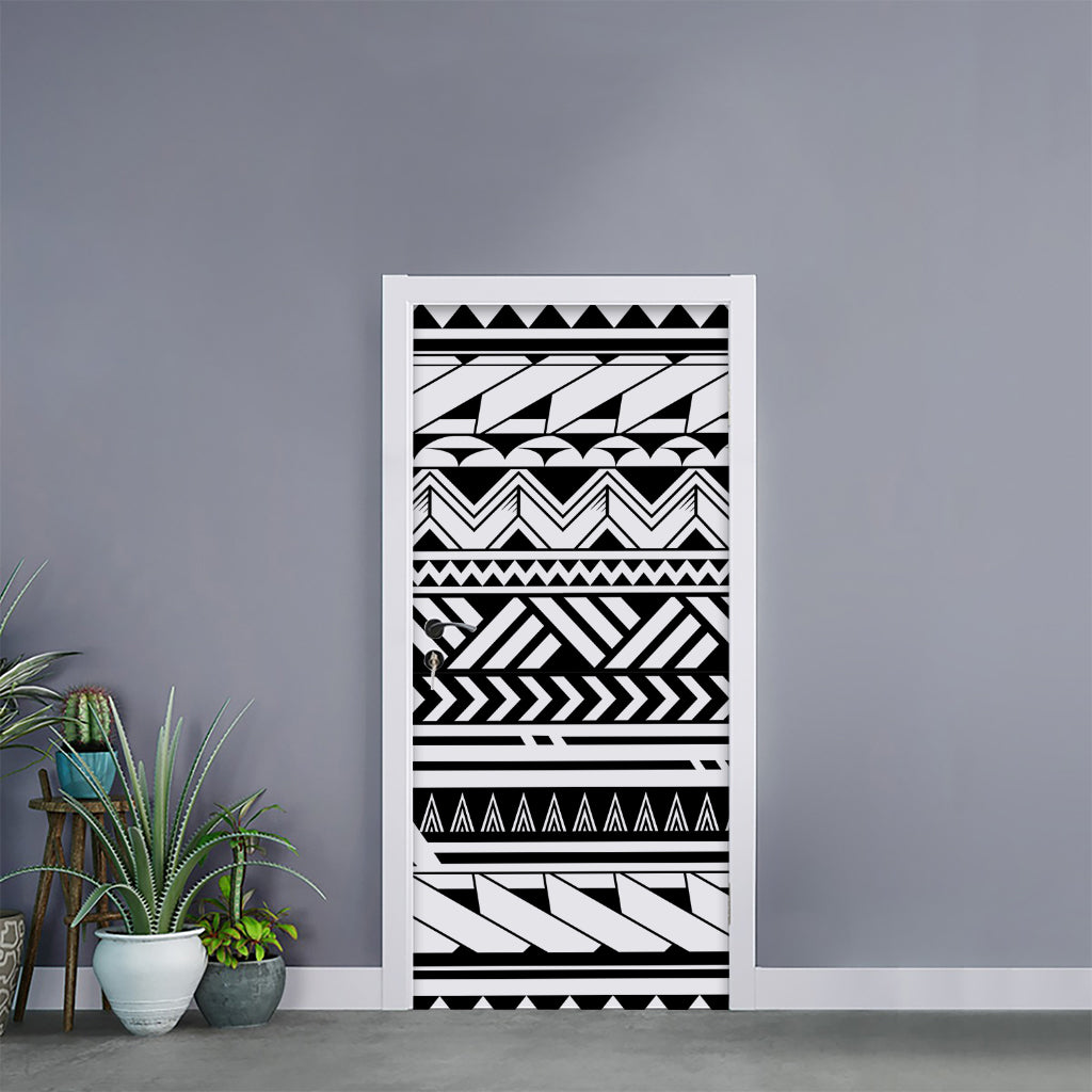 Black And White Polynesian Pattern Print Door Sticker