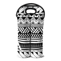 Black And White Polynesian Pattern Print Double Neoprene Wine Tote