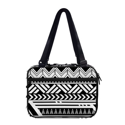 Black And White Polynesian Pattern Print Double Strap Bible Bag