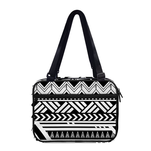 Black And White Polynesian Pattern Print Double Strap Bible Bag