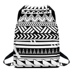 Black And White Polynesian Pattern Print Drawstring Backpack