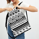 Black And White Polynesian Pattern Print Drawstring Backpack