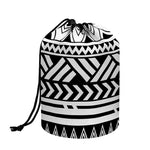 Black And White Polynesian Pattern Print Drawstring Makeup Bag