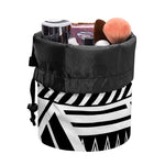 Black And White Polynesian Pattern Print Drawstring Makeup Bag