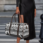 Black And White Polynesian Pattern Print Duffle Bag