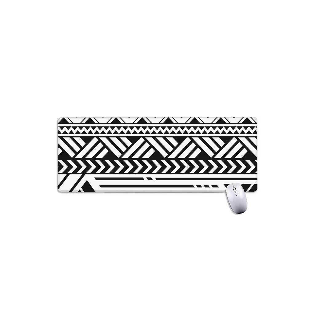 Black And White Polynesian Pattern Print Extended Mouse Pad