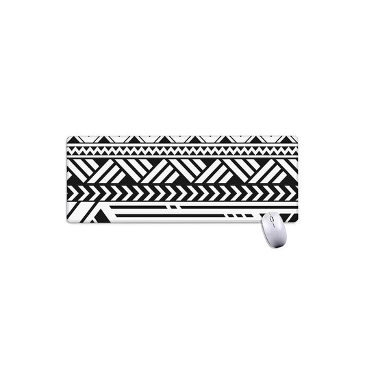 Black And White Polynesian Pattern Print Extended Mouse Pad