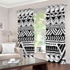 Black And White Polynesian Pattern Print Extra Wide Grommet Curtains