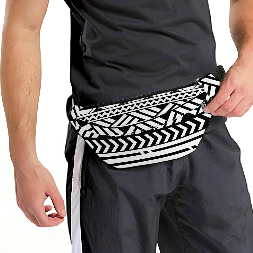 Black And White Polynesian Pattern Print Fanny Pack