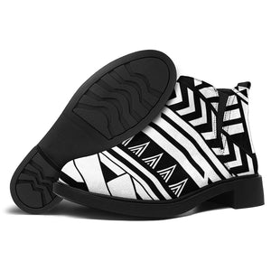 Black And White Polynesian Pattern Print Flat Ankle Boots