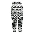 Black And White Polynesian Pattern Print Fleece Lined Knit Pants