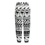 Black And White Polynesian Pattern Print Fleece Lined Knit Pants