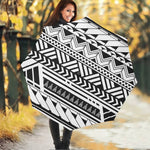 Black And White Polynesian Pattern Print Foldable Umbrella