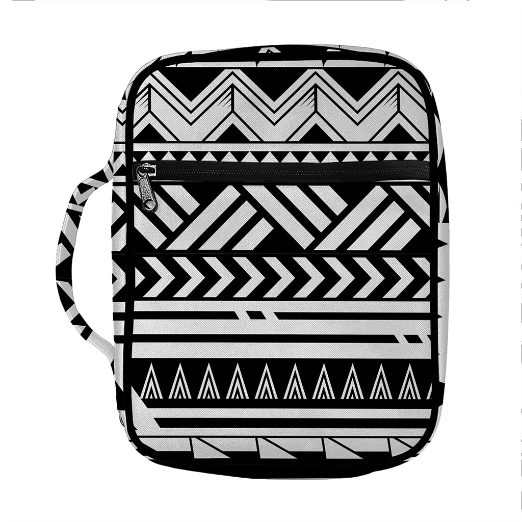 Black And White Polynesian Pattern Print Front Pocket Bible Bag