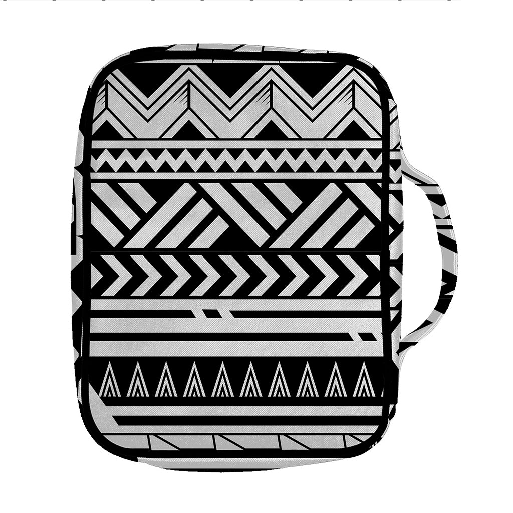 Black And White Polynesian Pattern Print Front Pocket Bible Bag