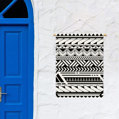 Black And White Polynesian Pattern Print Garden Flag