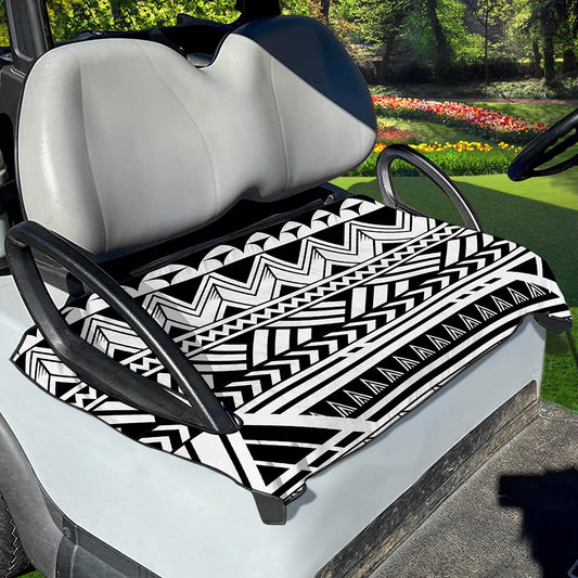 Black And White Polynesian Pattern Print Golf Cart Seat Cover