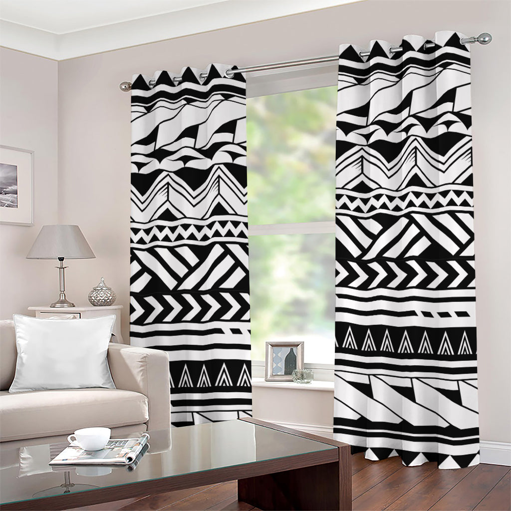 Black And White Polynesian Pattern Print Grommet Curtains