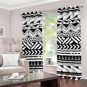 Black And White Polynesian Pattern Print Grommet Curtains