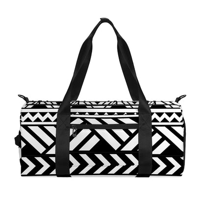 Black And White Polynesian Pattern Print Gym Bag