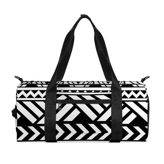 Black And White Polynesian Pattern Print Gym Bag