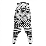 Black And White Polynesian Pattern Print Hammer Pants