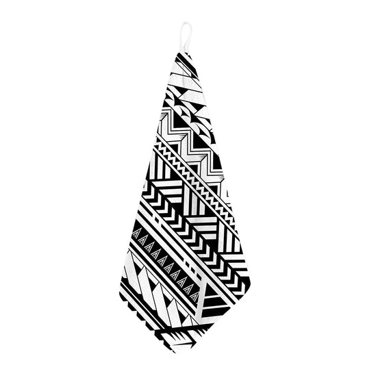 Black And White Polynesian Pattern Print Hand Towel