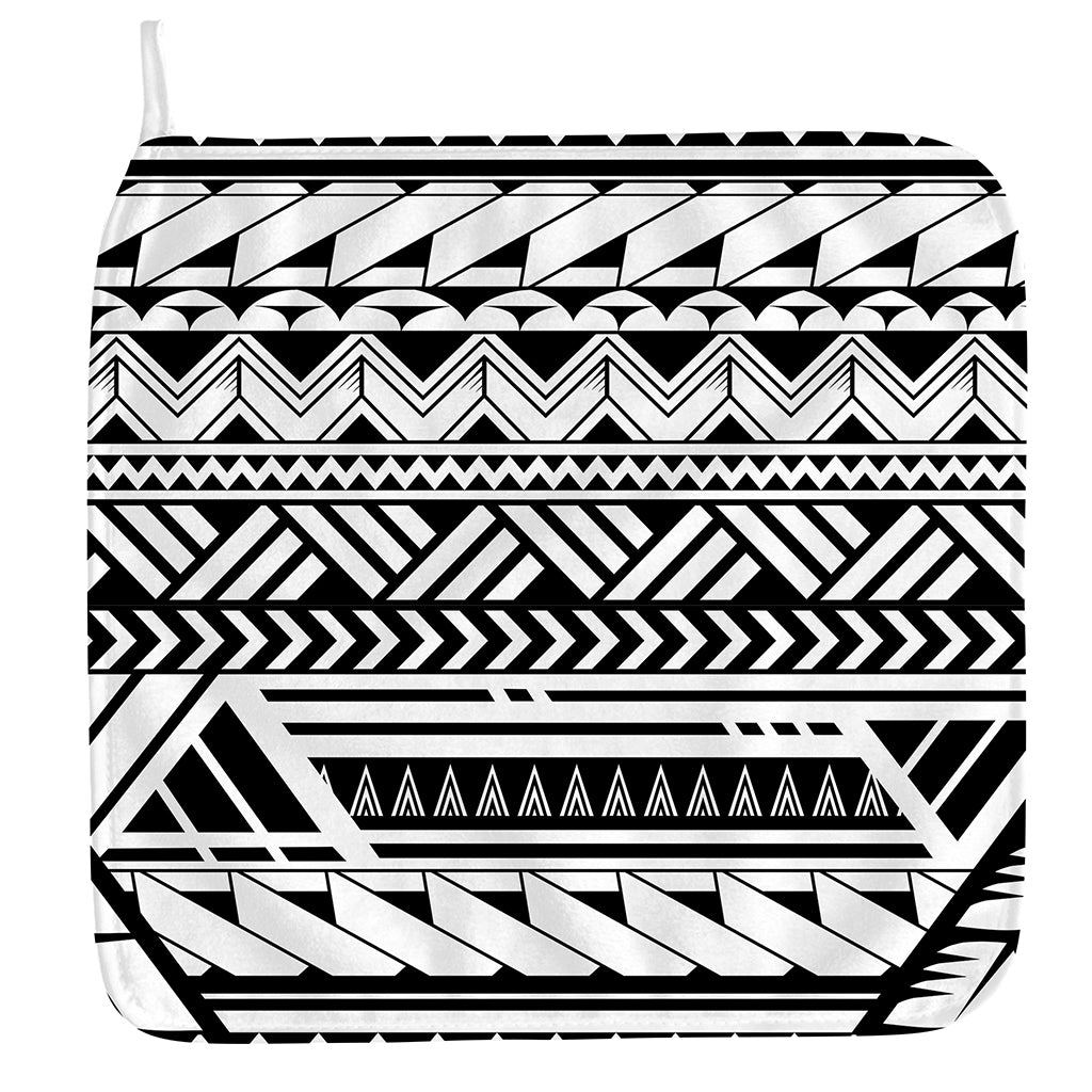 Black And White Polynesian Pattern Print Hand Towel