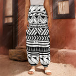 Black And White Polynesian Pattern Print Harem Pants