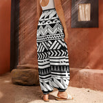 Black And White Polynesian Pattern Print Harem Pants