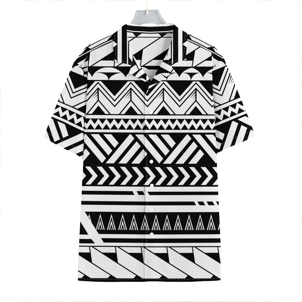 Black And White Polynesian Pattern Print Hawaiian Shirt