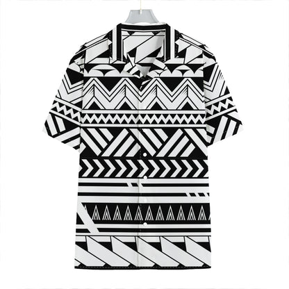 Black And White Polynesian Pattern Print Hawaiian Shirt
