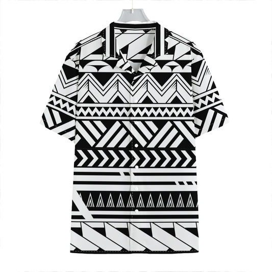 Black And White Polynesian Pattern Print Hawaiian Shirt
