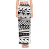 Black And White Polynesian Pattern Print High Slit Maxi Skirt