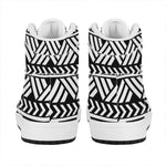 Black And White Polynesian Pattern Print High Top Leather Sneakers