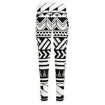 Black And White Polynesian Pattern Print High-Waisted Pocket Leggings