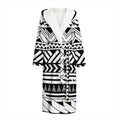 Black And White Polynesian Pattern Print Hooded Bathrobe