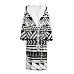 Black And White Polynesian Pattern Print Hooded Bathrobe